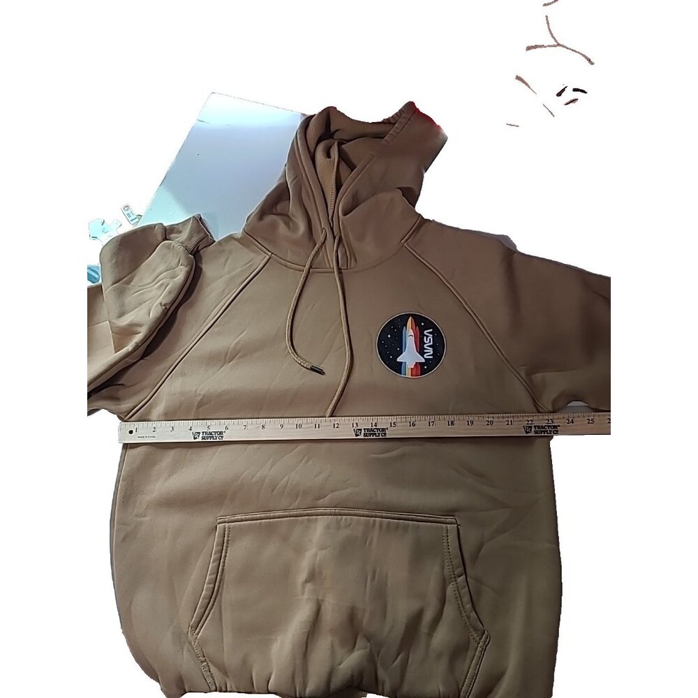 Mens NASA Hoodie Sweatshirt Brown L Relaxed Rocket Skater Surfer Pocket - Picture 7 of 11